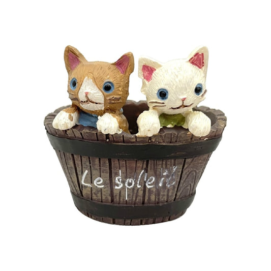 ミニチュアオブジェ ウッドバケットキャット